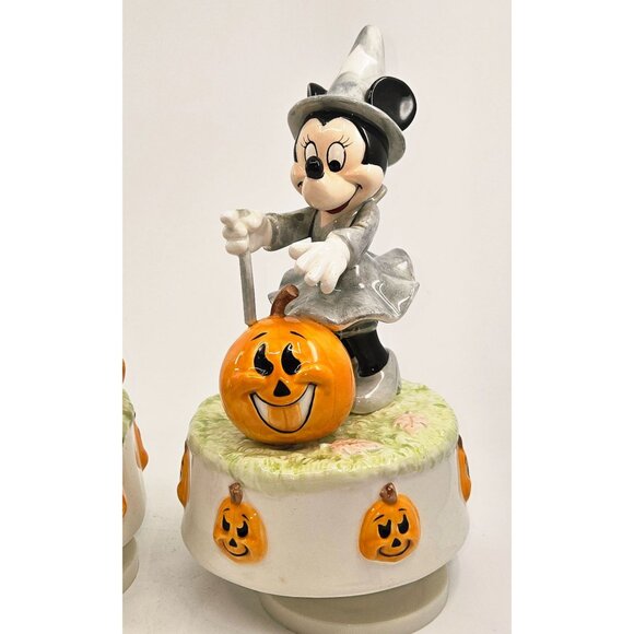 Mickey & Minnie Mouse Halloween Rotating Music Boxes With Jack-O-Lanterns & Spoo - Picture 3 of 10